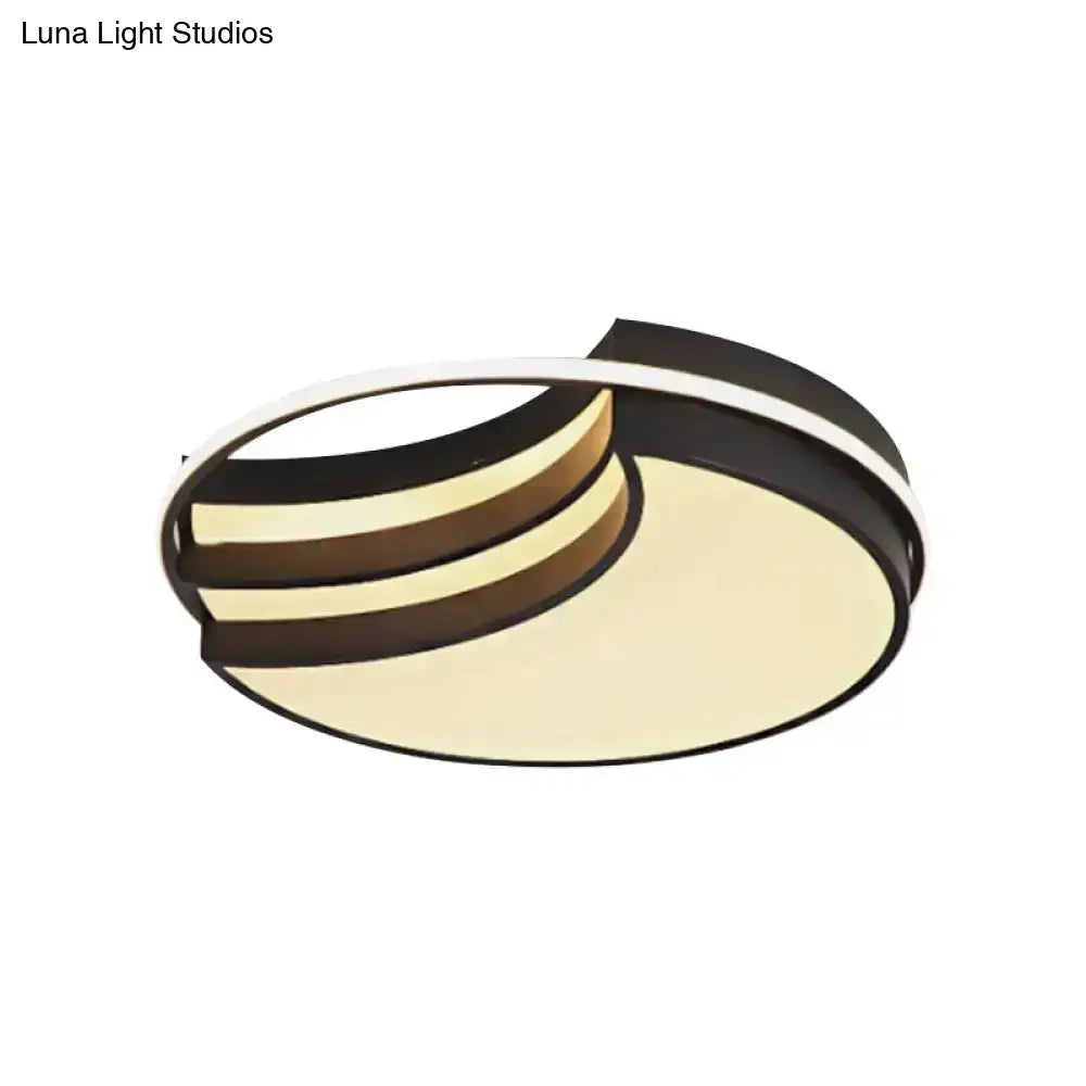 Black Flush Mount Led Ceiling Lamp - New Moon Shape With Nordic Acrylic And Glow Ring