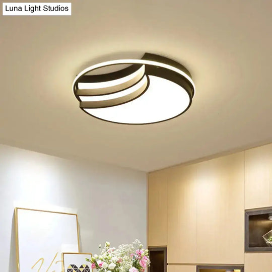 Black Flush Mount Led Ceiling Lamp - New Moon Shape With Nordic Acrylic And Glow Ring