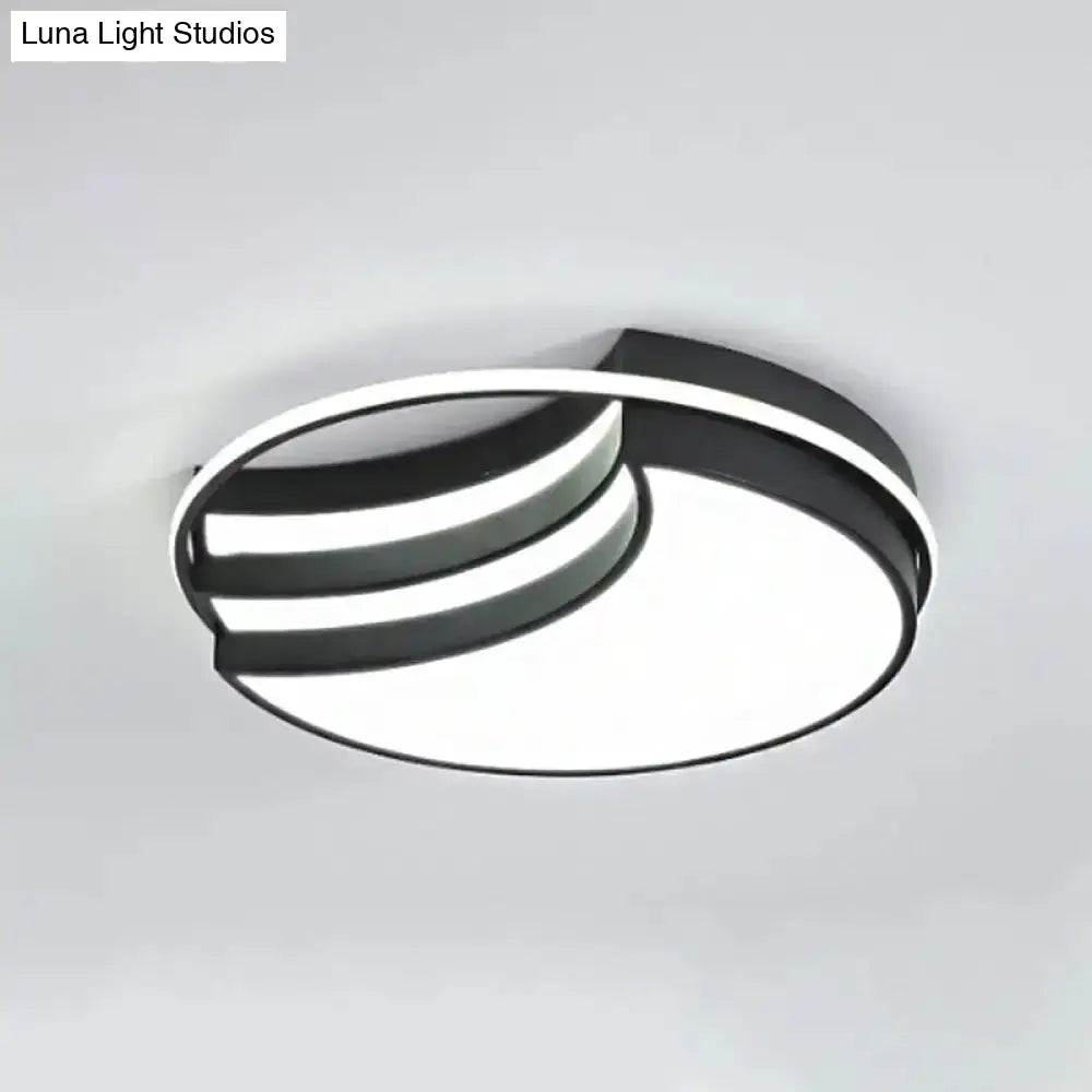 Black Flush Mount Led Ceiling Lamp - New Moon Shape With Nordic Acrylic And Glow Ring