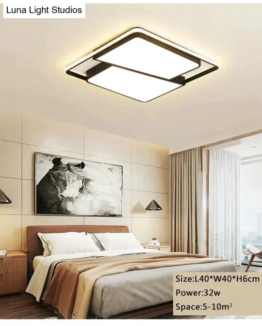 Black Frame Modern Led Ceiling Light For Living Room Bedroom Dining Room Chandelier Lamp Luminaires