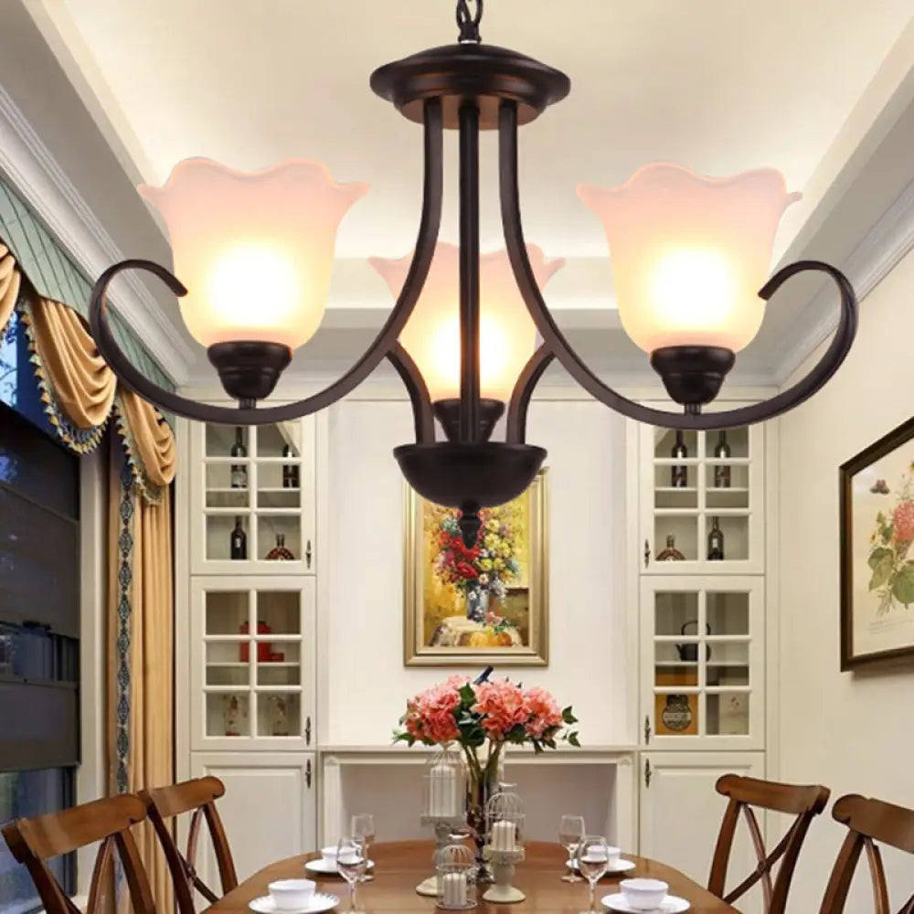 Black Frosted Glass Chandelier - Traditional Bell Design Ideal For Living Room Multiple Bulb Options