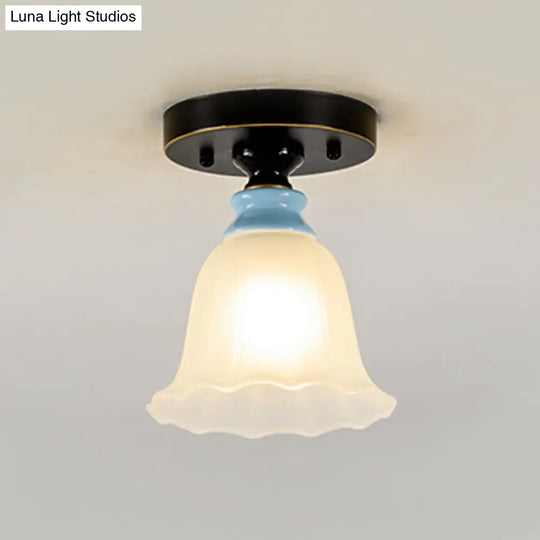 Black Frosted Glass Flared Flushmount Rural Style Flush Mount Light For Corridors