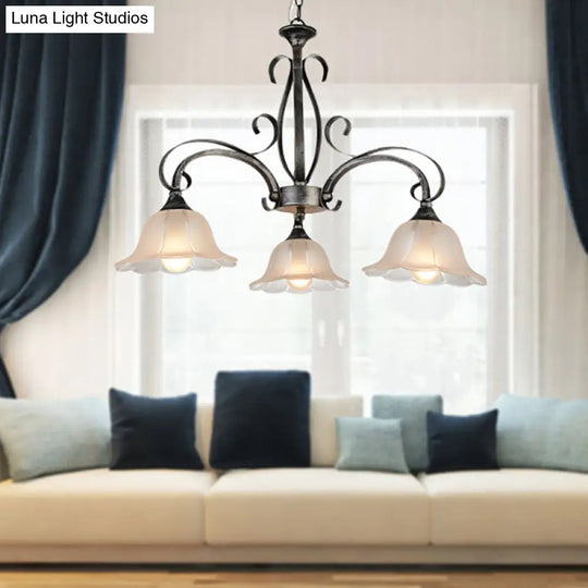 Black Frosted Glass Island Pendant Ceiling Light With Flared Design - 3 Bulbs For Living Rooms