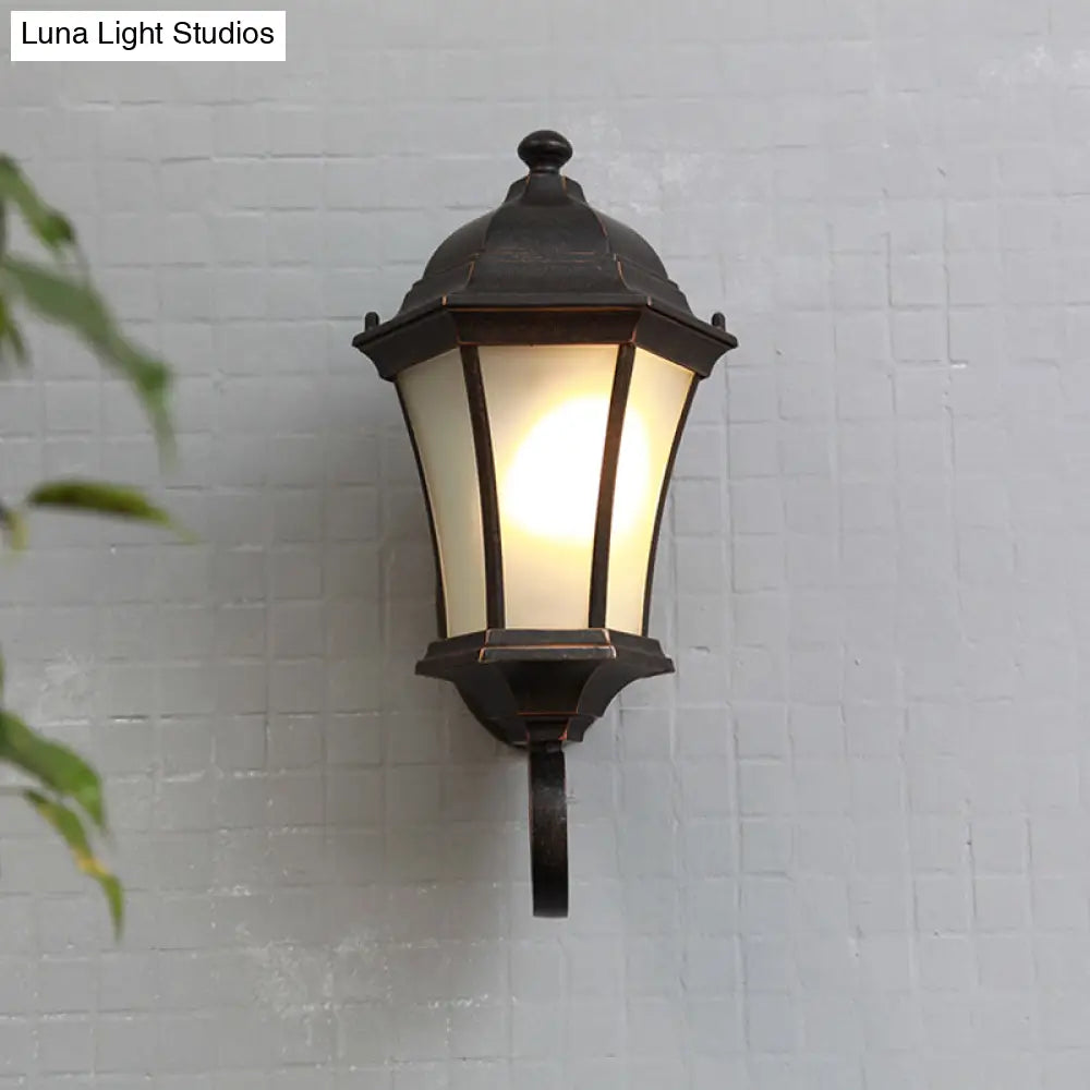 Black Frosted Glass Lantern Wall Sconce - Traditional 1 Light Fixture