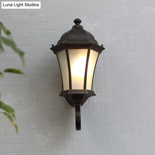 Black Frosted Glass Lantern Wall Sconce - Traditional 1 Light Fixture