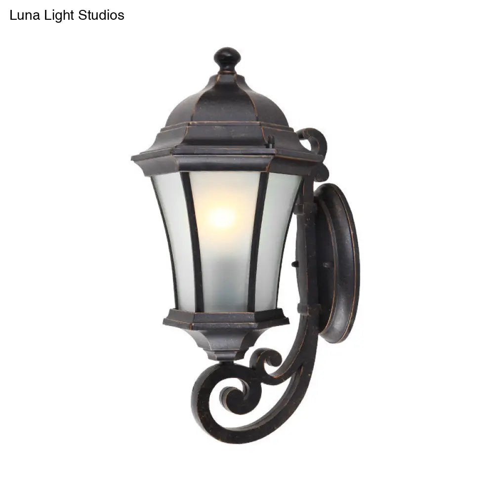 Black Frosted Glass Lantern Wall Sconce - Traditional 1 Light Fixture