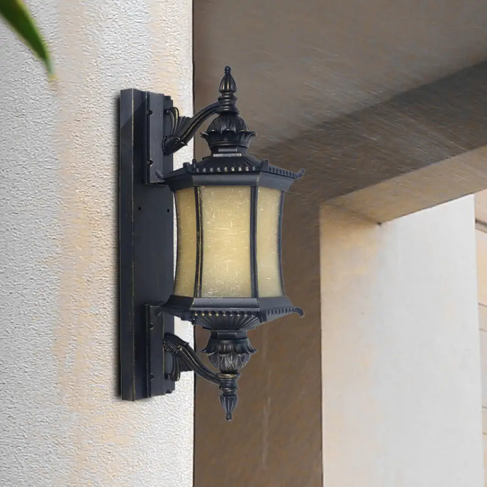 Black Frosted Glass Wall Mounted Sconce - Countryside Lantern Light For Yard