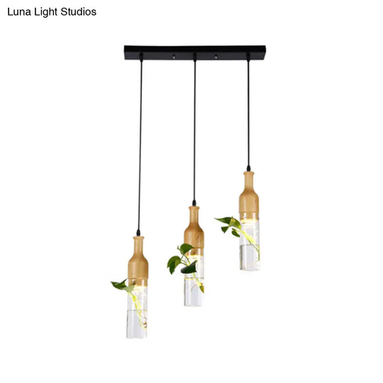 Black Geometric Frame Dining Room Pendant Lamp With Flowerpot Deco - Metal 3 Bulb Hanging Fixture