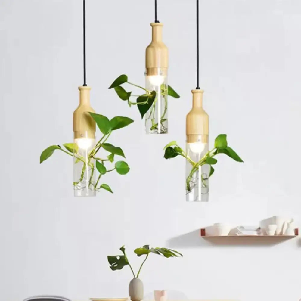 Black Geometric Frame Dining Room Pendant Lamp With Flowerpot Deco - Metal 3 Bulb Hanging Fixture