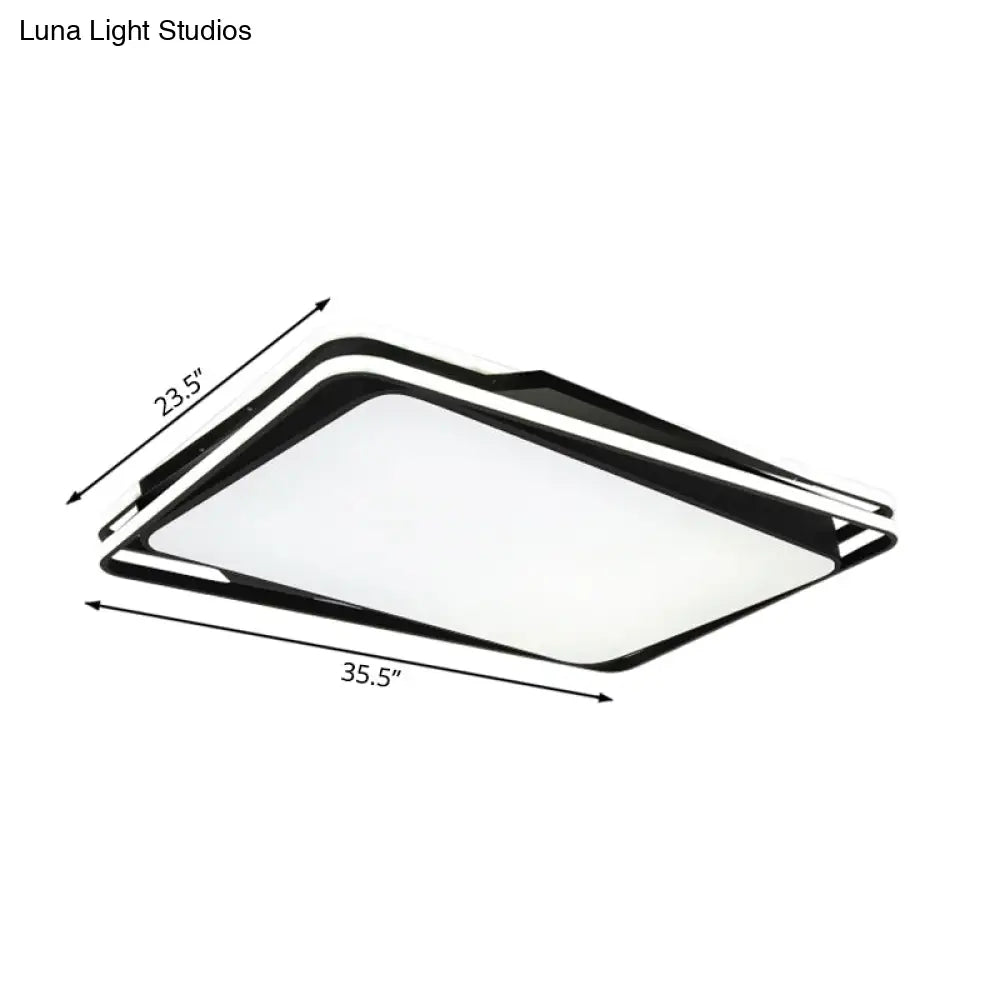 Black Geometrical Flush Mount Ceiling Lamp - Minimalist Led Metal Lighting In White/Warm Light