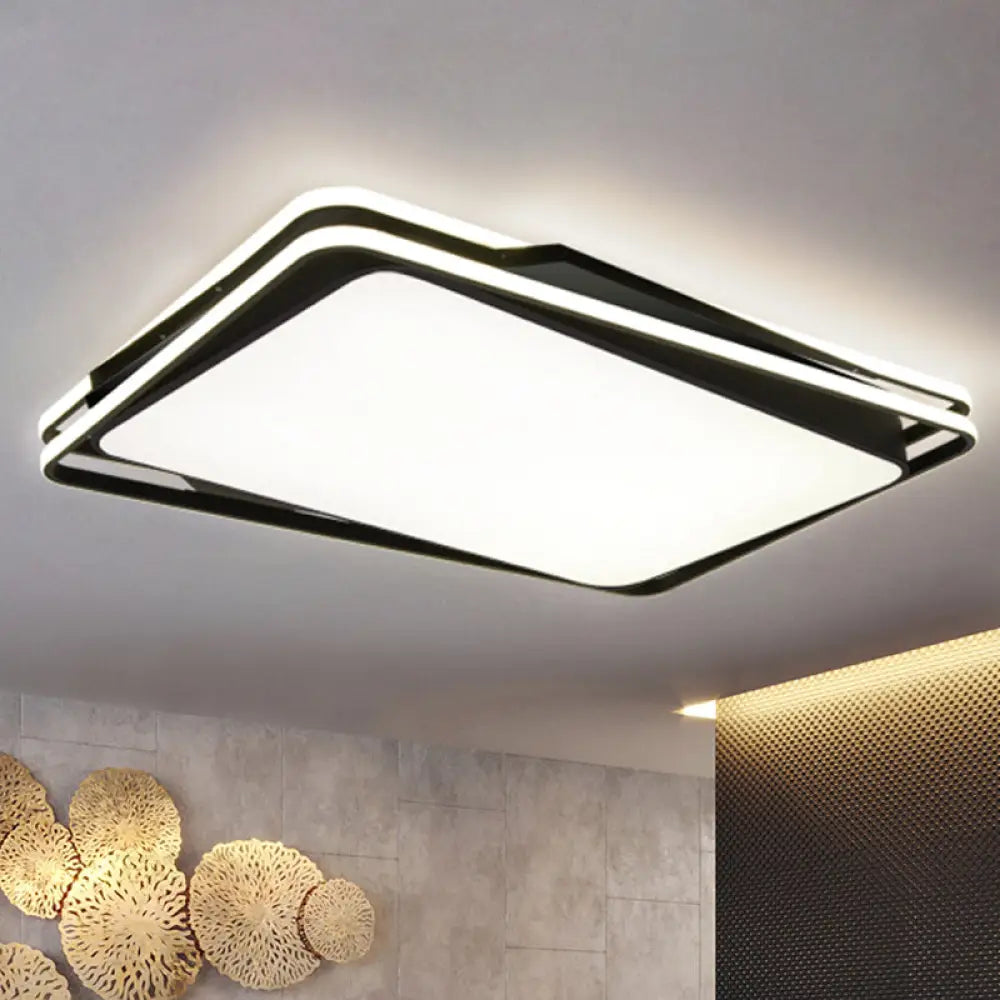 Black Geometrical Flush Mount Ceiling Lamp - Minimalist Led Metal Lighting In White/Warm Light