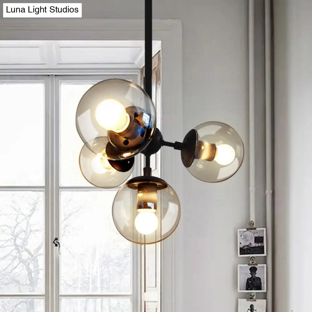 Black Glass Ball Chandelier - Loft Style Hanging Light Fixture For Bedroom