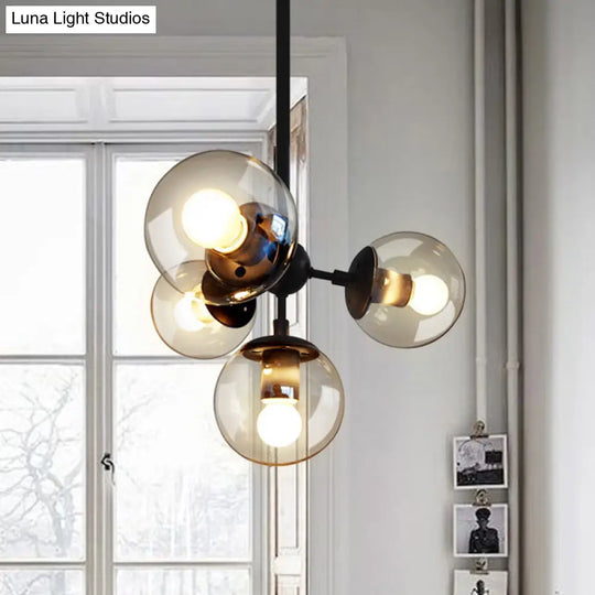 Black Glass Ball Chandelier - Loft Style Hanging Light Fixture For Bedroom