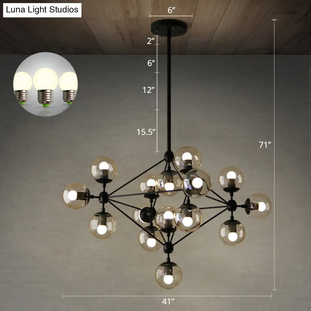 Modern Bedroom Glass Ball Chandelier - Black Hanging Light Fixture