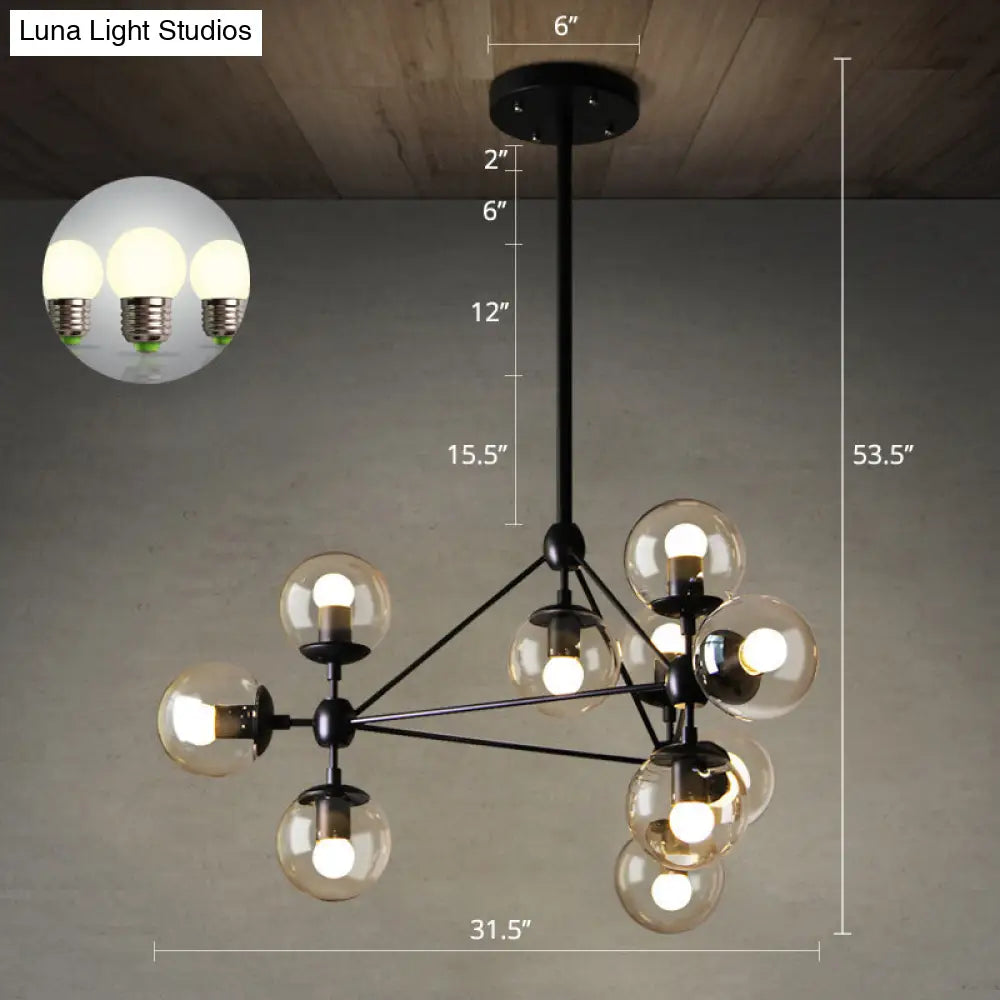 Modern Bedroom Glass Ball Chandelier - Black Hanging Light Fixture