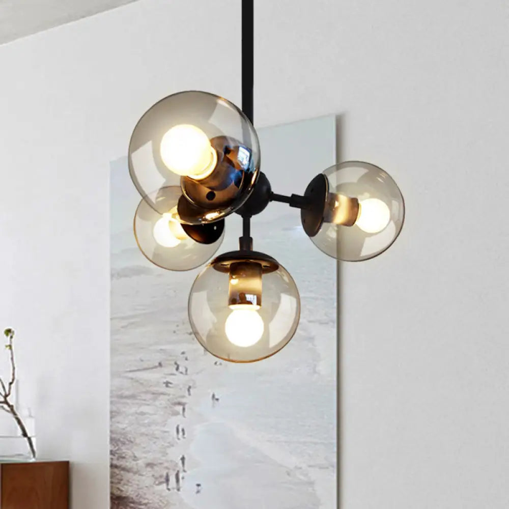 Black Glass Ball Chandelier - Loft Style Hanging Light Fixture For Bedroom 4 /