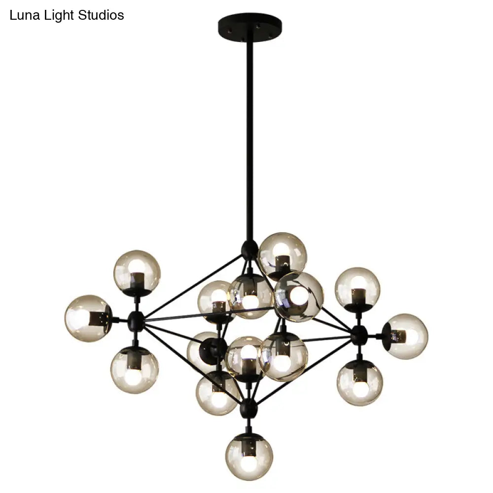 Modern Bedroom Glass Ball Chandelier - Black Hanging Light Fixture