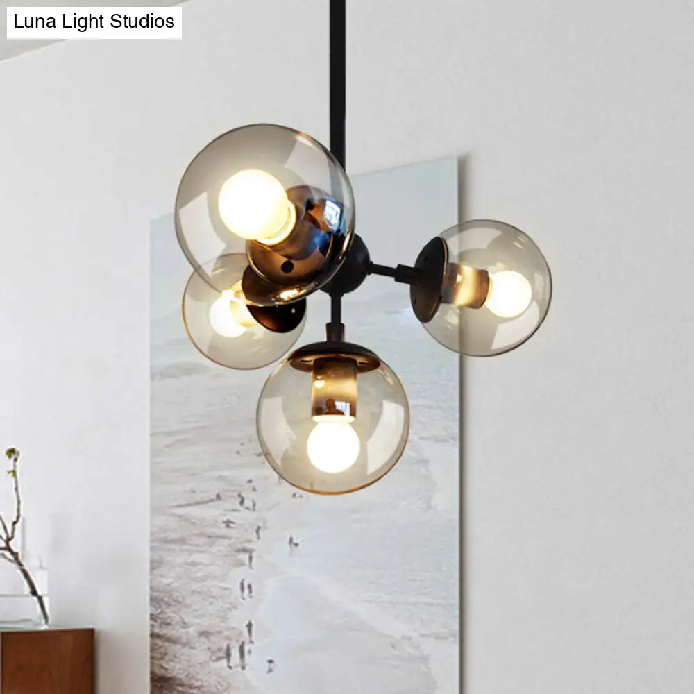 Modern Bedroom Glass Ball Chandelier - Black Hanging Light Fixture 4 /