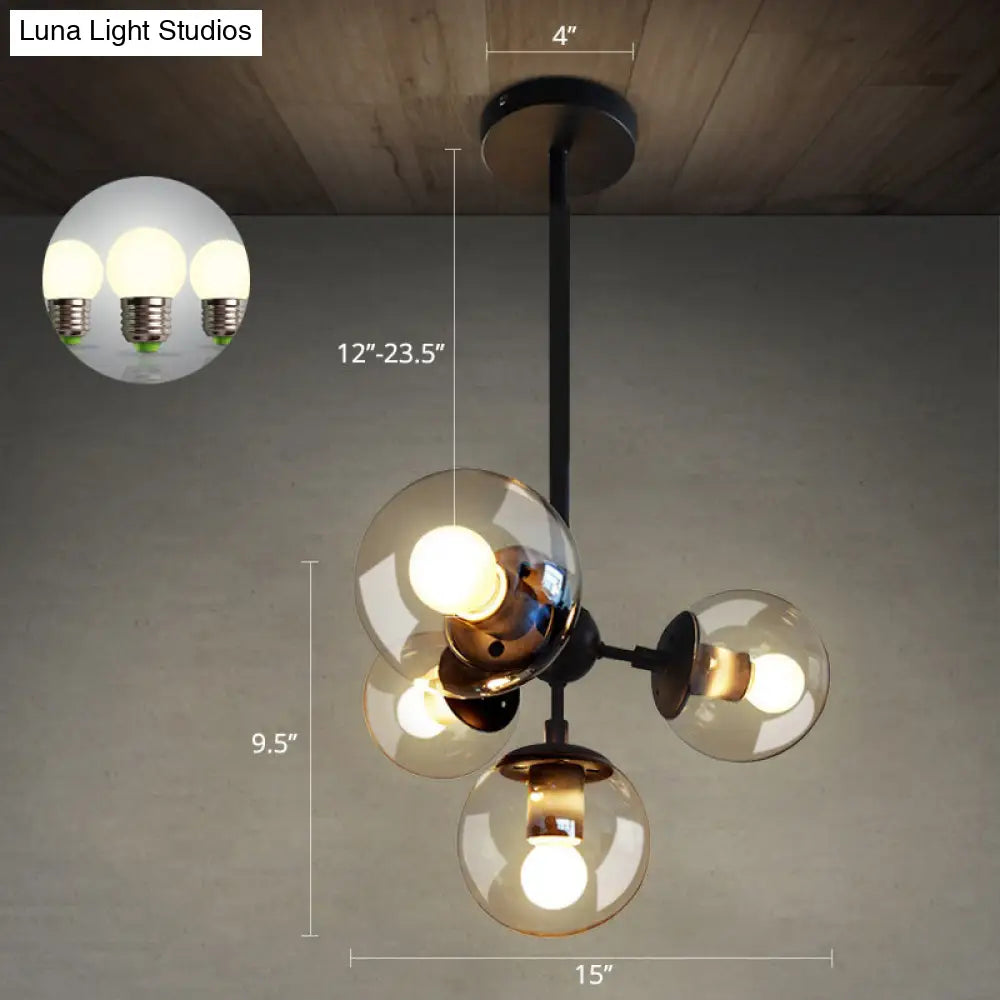 Black Glass Ball Chandelier - Loft Style Hanging Light Fixture For Bedroom