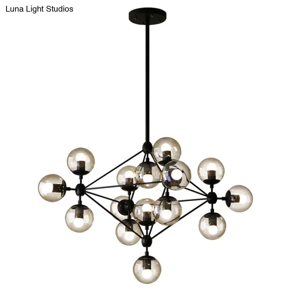 Black Glass Ball Chandelier - Loft Style Hanging Light Fixture For Bedroom