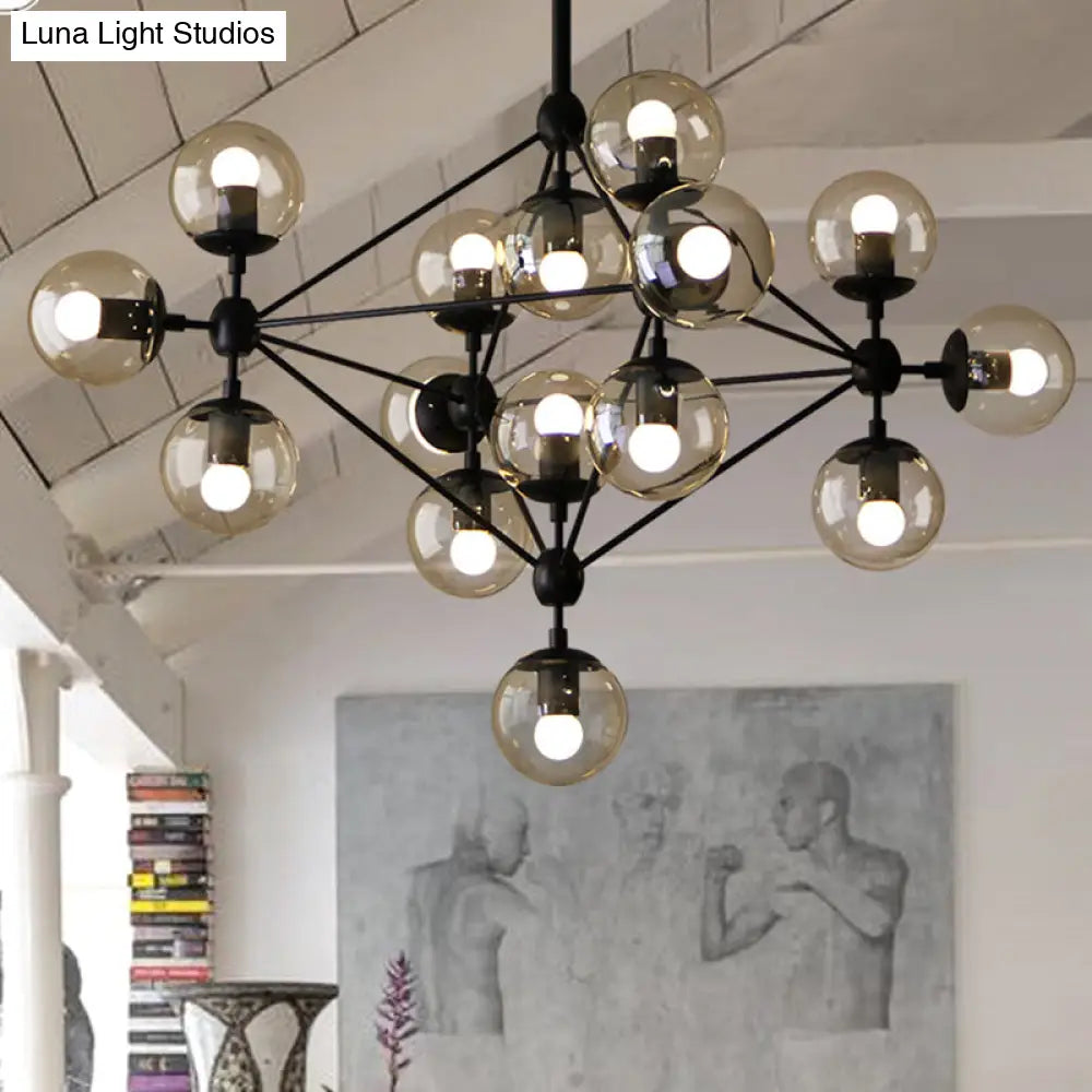 Modern Bedroom Glass Ball Chandelier - Black Hanging Light Fixture 15 /