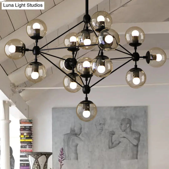 Modern Bedroom Glass Ball Chandelier - Black Hanging Light Fixture 15 /