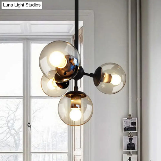 Modern Bedroom Glass Ball Chandelier - Black Hanging Light Fixture
