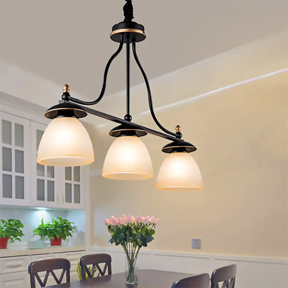 Black Glass Barrel Island Pendant Light - Classic 3-Light Dining Room Hanging Fixture