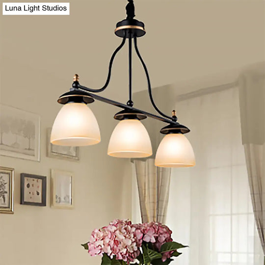 Black Glass Barrel Island Pendant Light - Classic 3-Light Dining Room Hanging Fixture