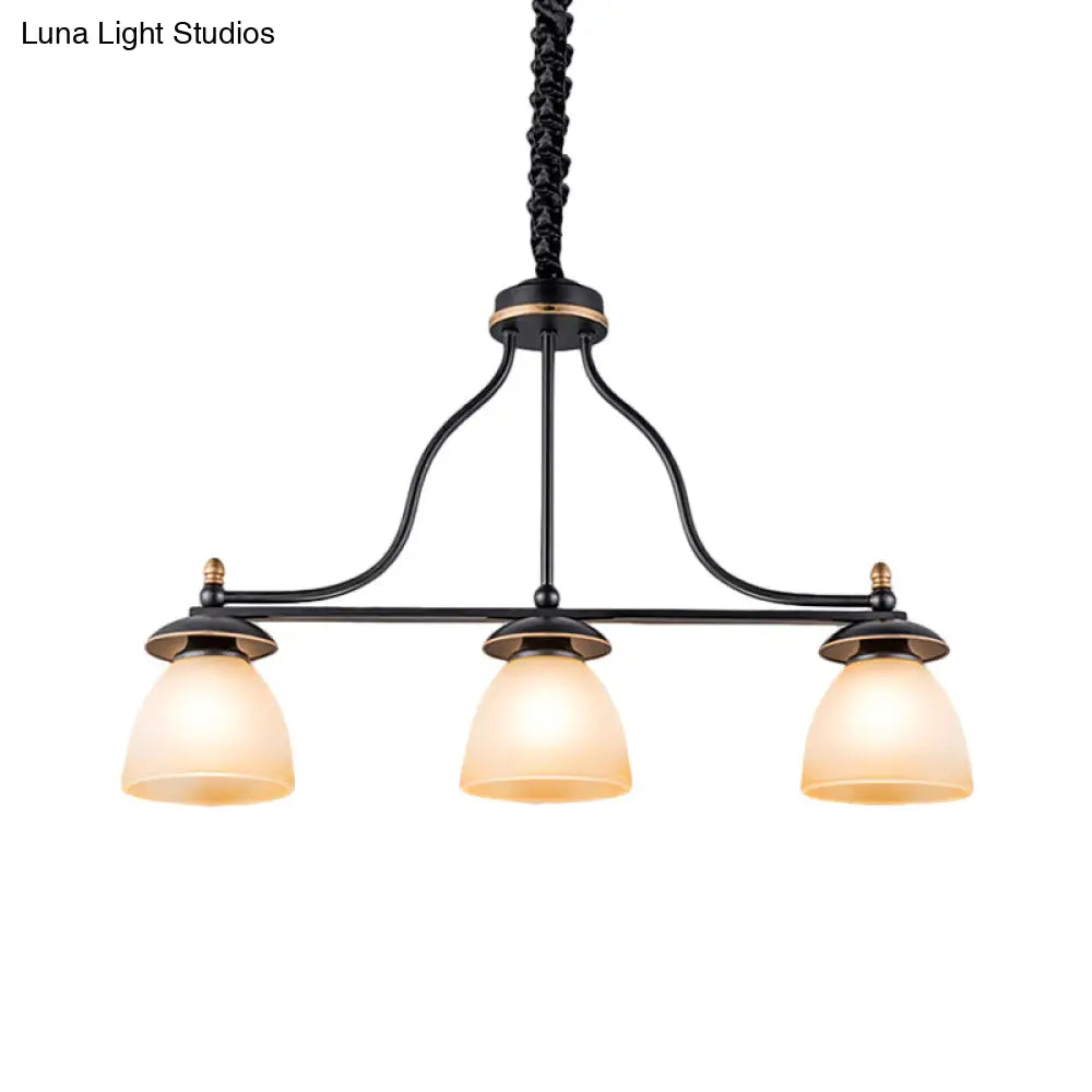 Black Glass Barrel Island Pendant Light - Classic 3-Light Dining Room Hanging Fixture