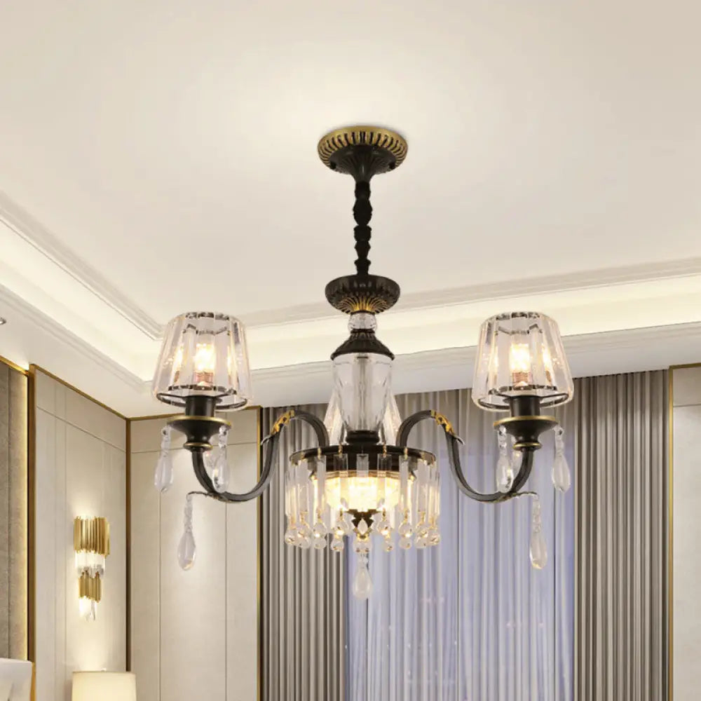 Black Glass Cone Ceiling Chandelier - Simplicity With Clear Crystal Pendant Light 3 /