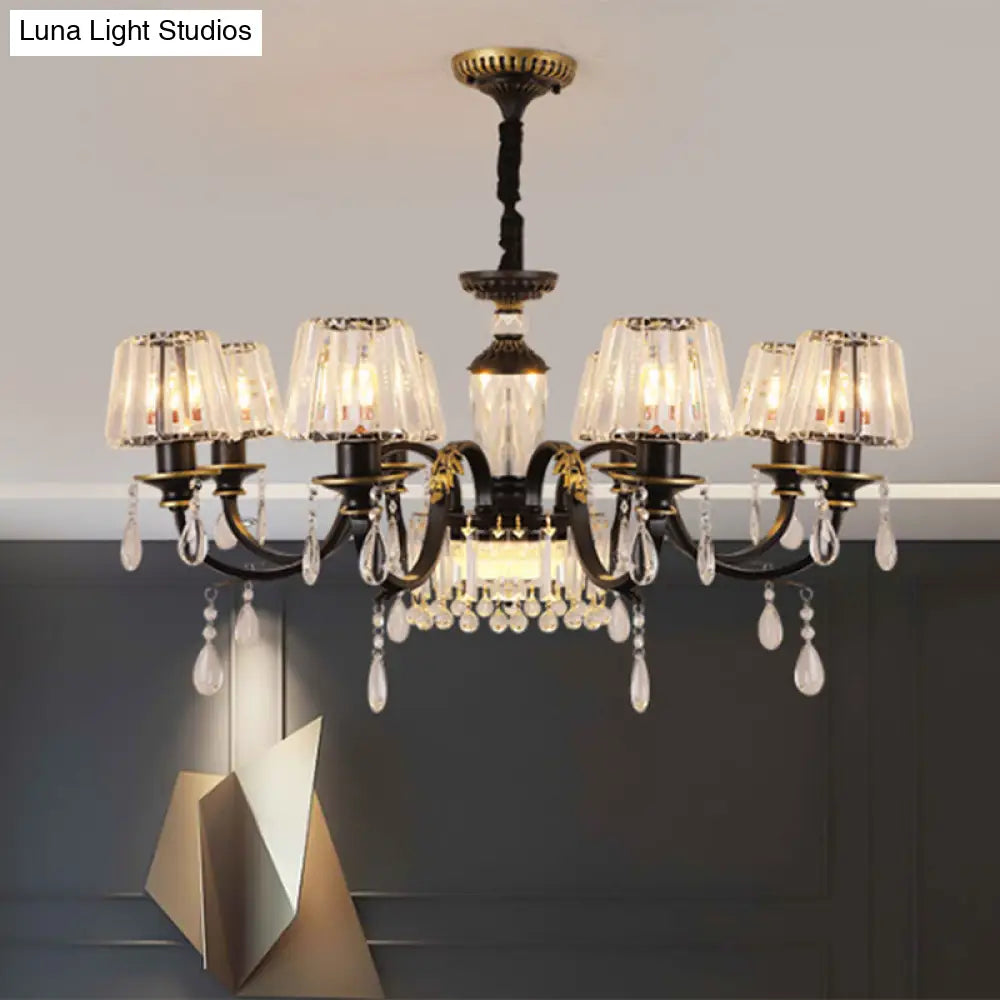 Clear Crystal Glass Cone Pendant Light With Black 3/8-Bulb Ceiling Chandelier 8 /