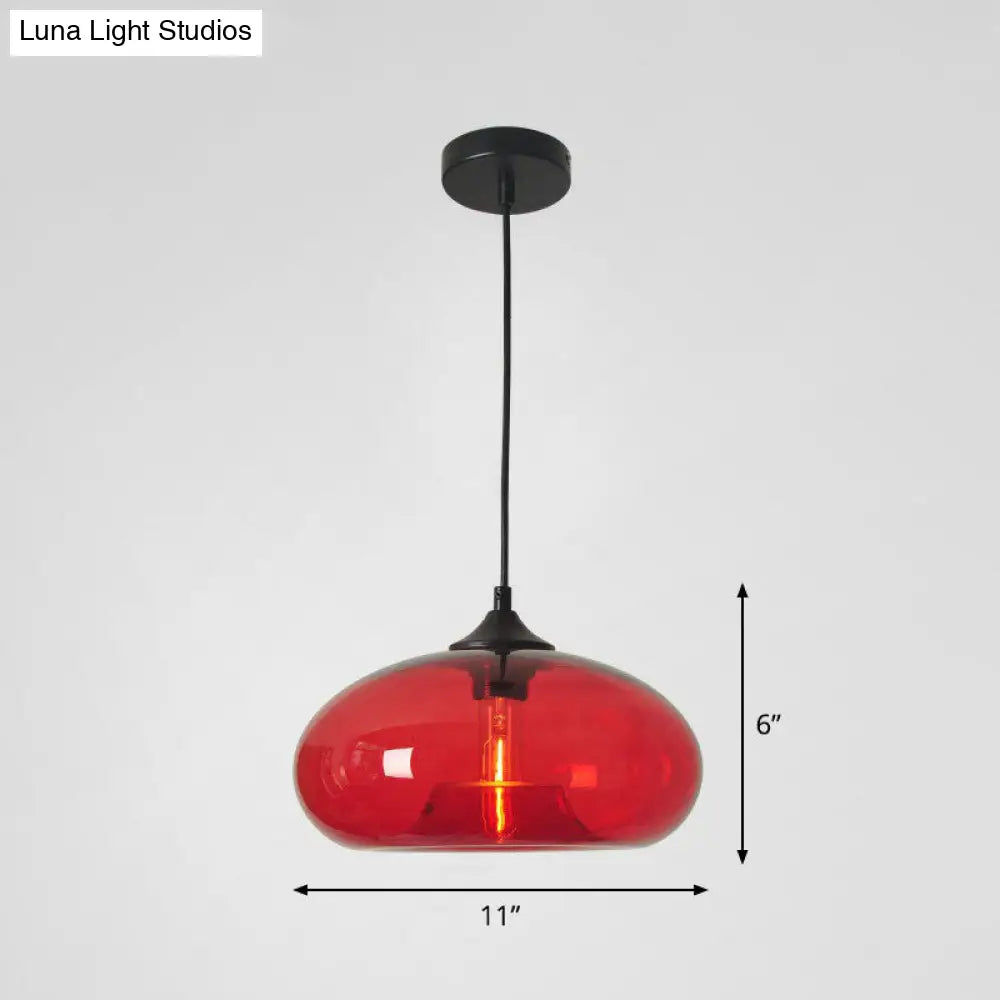 Black Glass 1-Head Modern Ellipse Pendant Light For Dining Tables Red