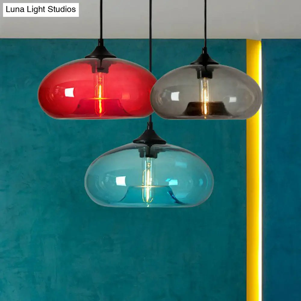 Black Glass Dining Pendant Light With Modern Ellipse Suspension - 1 Head Fixture