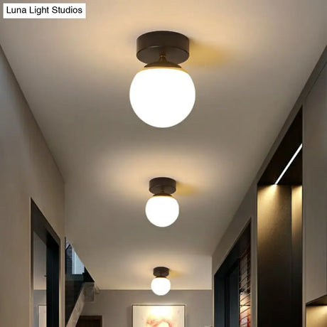 Black Glass Flushmount Ceiling Light Fixture With Sphere Design And 1 Bulb For Aisle