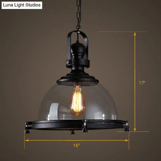 Black Glass Dome Pendant Light For Restaurant With Thickened Simplicity Design - 1 Bulb Fixture