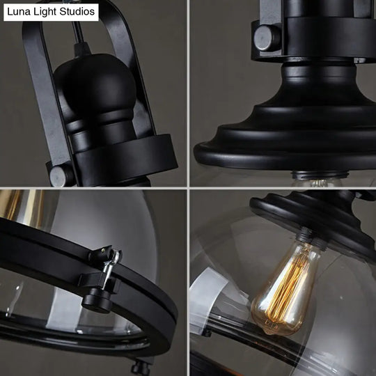 Black Glass Dome Pendant Light For Restaurant With Thickened Simplicity Design - 1 Bulb Fixture