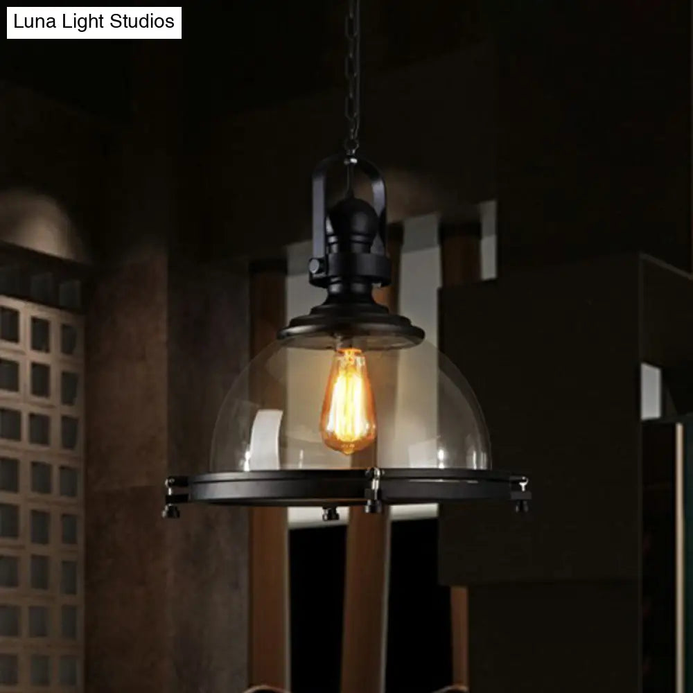 Black Glass Dome Pendant Light For Restaurant With Thickened Simplicity Design - 1 Bulb Fixture