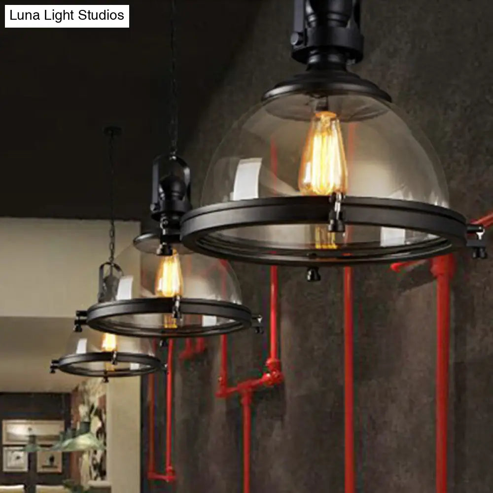 Black Glass Dome Pendant Light For Restaurant With Thickened Simplicity Design - 1 Bulb Fixture