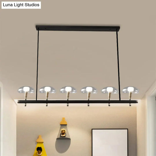 Black Glass Island Pendant Light With 4/6 Clear Mushroom Shades - Ideal For Restaurants