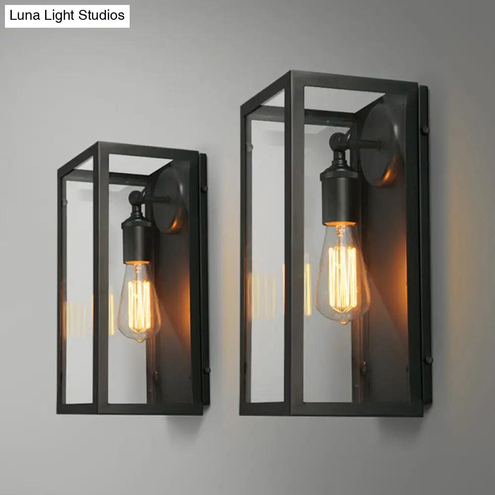 Black Glass Rectangle Sconce - Traditional Up/Down Wall Lamp For Bedroom