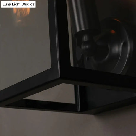 Black Glass Rectangular Box Wall Lamp - Simplicity 1 Head Corridor Light Fixture