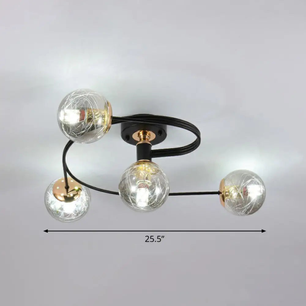Black Glass Sphere Semi Flush Ceiling Mount Lamp With Elegant Spiral Design 4 / Smoke Gray