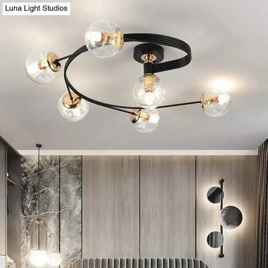 Black Glass Sphere Semi Flush Ceiling Mount Lamp With Elegant Spiral Design