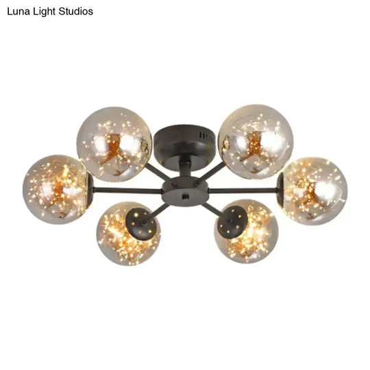 Black Globe Led Starry Semi Flush Mount Ceiling Light With Glass Shade