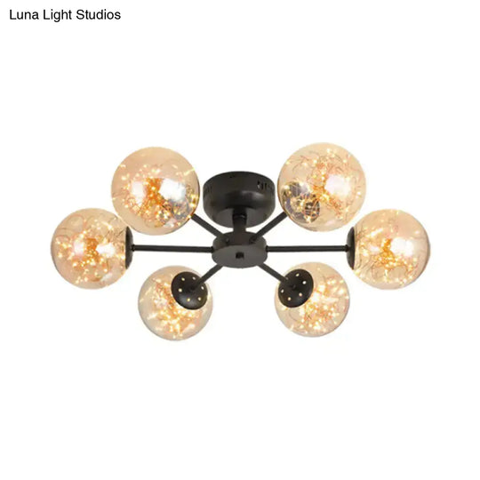 Black Globe Led Starry Semi Flush Mount Ceiling Light With Glass Shade