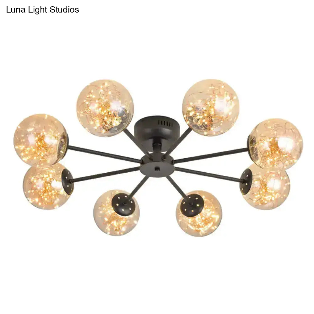 Black Globe Led Starry Semi Flush Mount Ceiling Light With Glass Shade