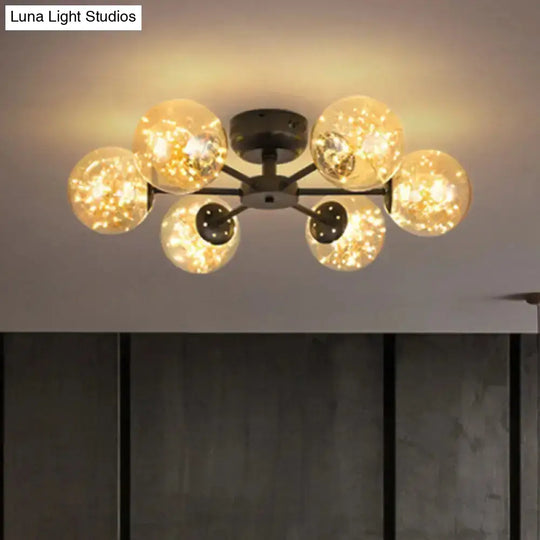 Black Globe Led Starry Semi Flush Mount Ceiling Light With Glass Shade