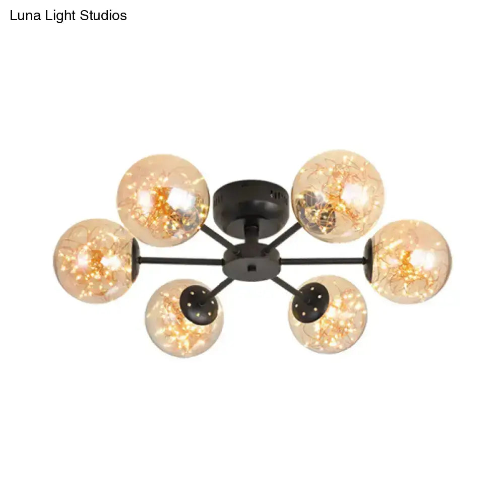 Black Globe Led Starry Semi Flush Mount Ceiling Light With Glass Shade