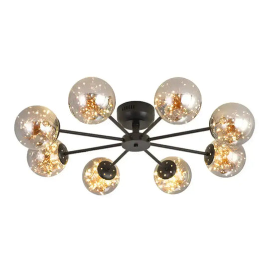 Black Globe Led Starry Semi Flush Mount Ceiling Light With Glass Shade 8 / Smoke Gray